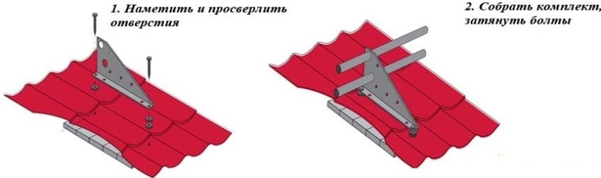 Схема монтажа универсального трубчатого снегозадержателя