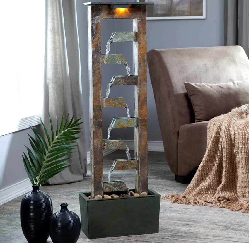 Для создания успокаивающей атмосферы можно сделать маленький фонтан в квартире