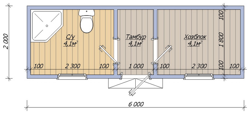 Хозблок с душем и туалетом - план постройки