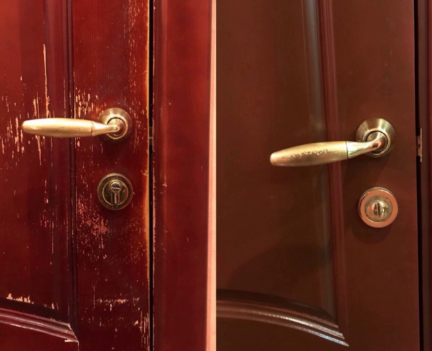Старые двери из шпона можно обновить с помощью окрашивания